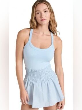 Free People Way Home Light Blue Smocked-Waist Skortsie